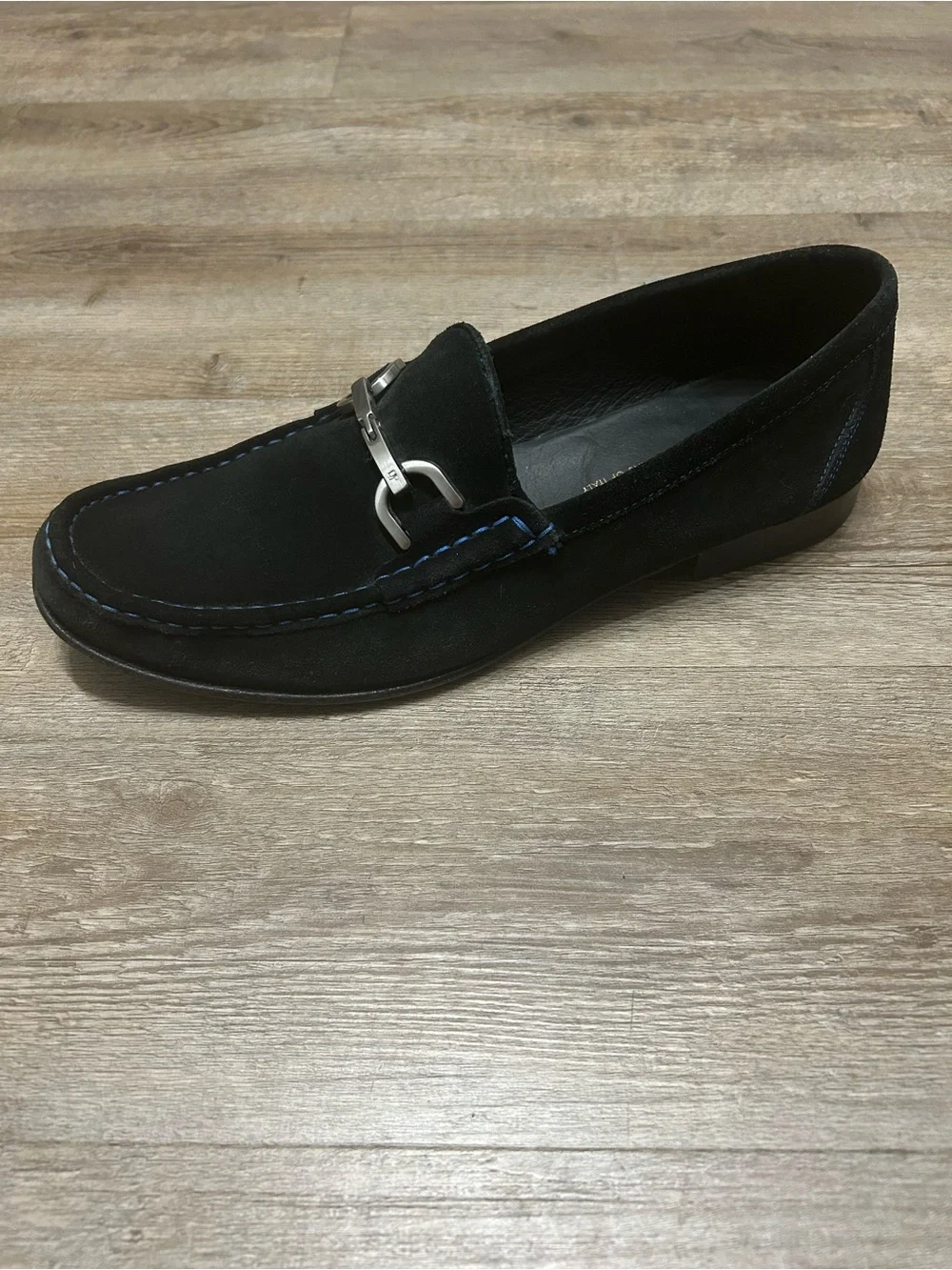 Donald J. Pliner Men’s Size 11 Black Suede Blue Stitching Horse Bit Loafer Shoe